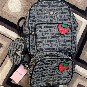 Juicy Couture Black and Gray Backpack with Strawberry Accents